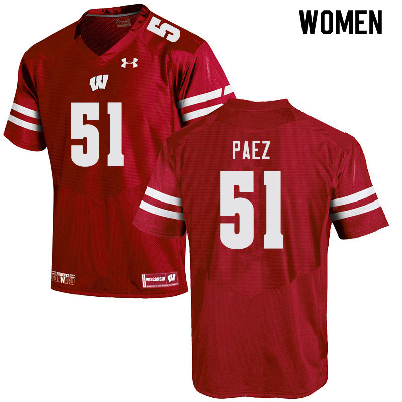 Women #51 Gio Paez Wisconsin Badgers College Football Jerseys Sale-Red